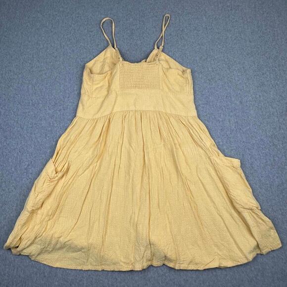Roxy Under‎ The Cali Sun Dress Sz Medium Button Yellow Midi Bow At Bust Surfer - Picture 4 of 7